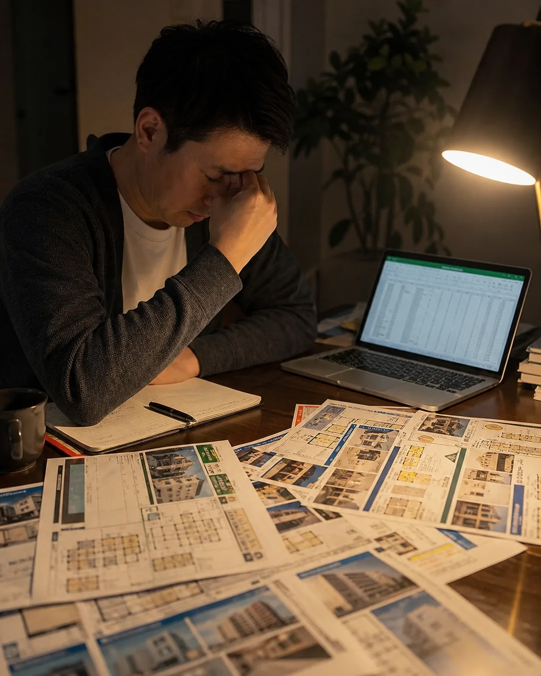 夜中にマイソクとExcelを見比べる投資家